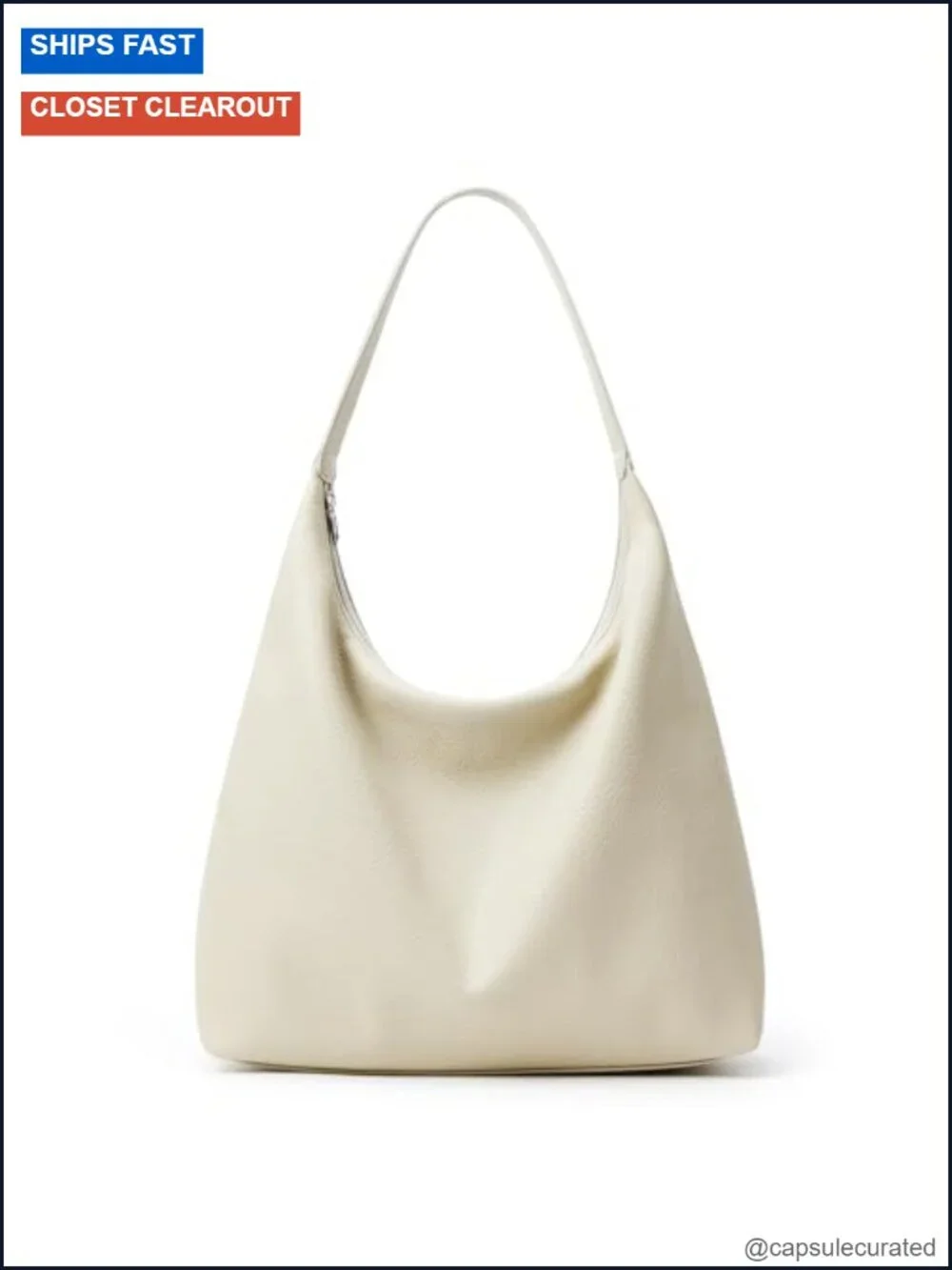 Slouchy Tote Bag 18L Vegan Leather Crescent Hobo Zipper Shoulder Purse
